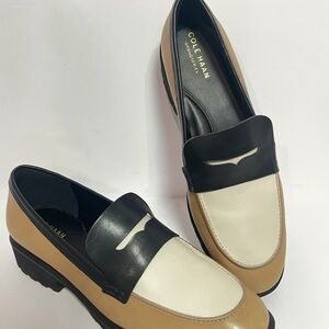 SOLD ❌Cole Haan Women's Black, White, and Tan Loafers